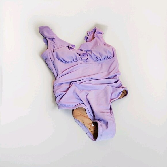 Women's Ruffle Plunge One Piece Swimsuit Shade & Shore Lavender Purple Size 16 - Picture 4 of 8